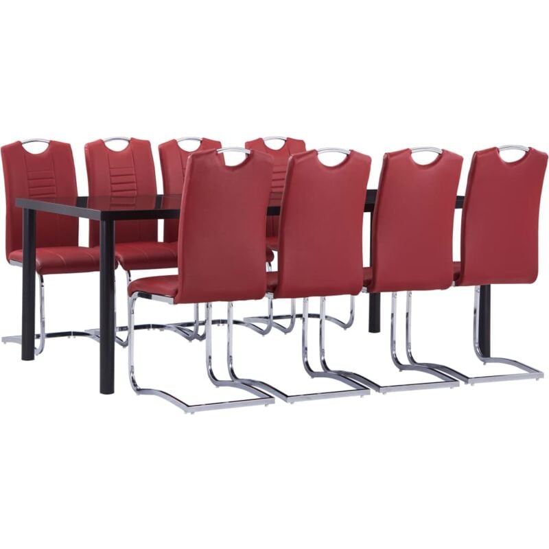 

vidaXL Juego de comedor 9 piezas cuero sintético rojo - Rojo