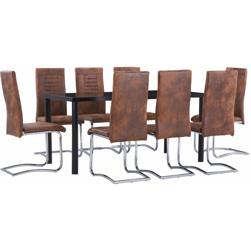 

vidaXL Juego de Comedor Piel de Ante Artificial 9 Piezas Marrón - Marrón