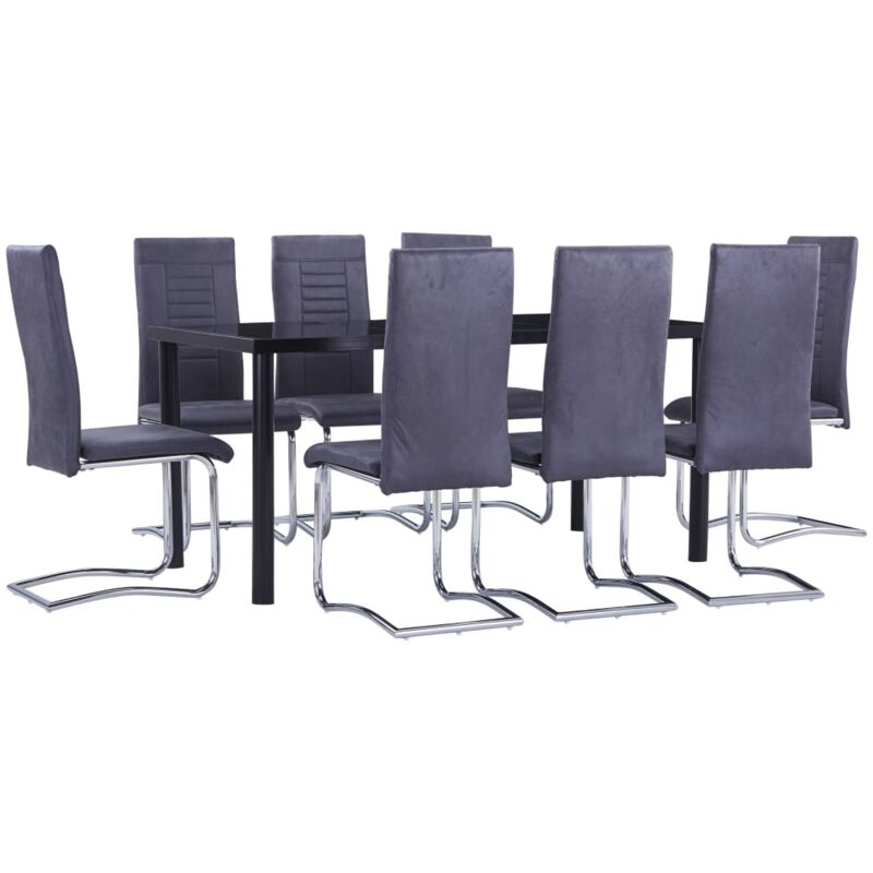 

vidaXL Juego de Comedor Piel de Ante Artificial 9 Piezas Gris - Gris
