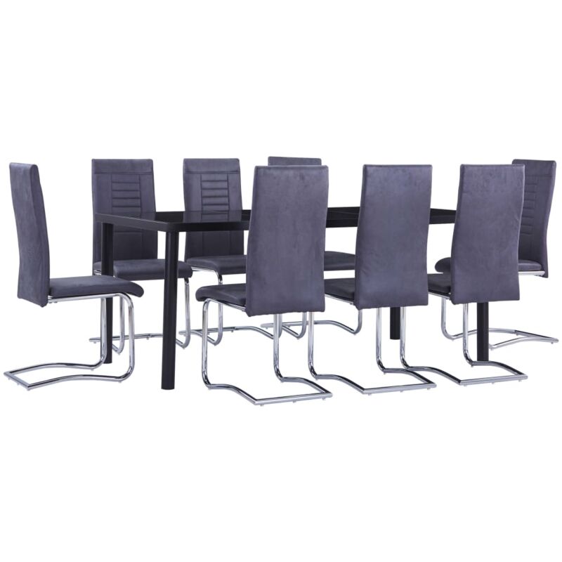 

vidaXL Juego de comedor 9 piezas piel de ante artificial gris - Gris