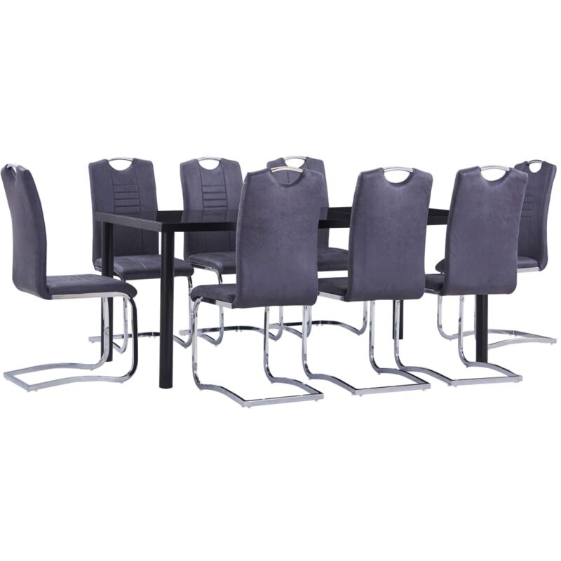 

vidaXL Juego de comedor 9 piezas piel de ante artificial gris - Gris