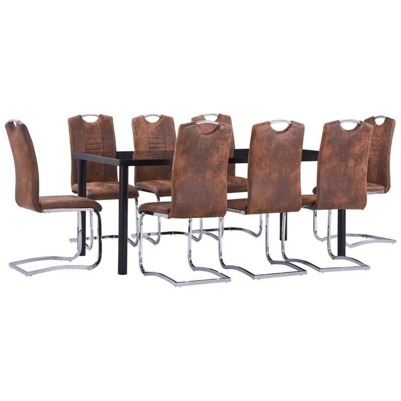 

Juego de comedor 9 piezas piel de ante artificial marrón