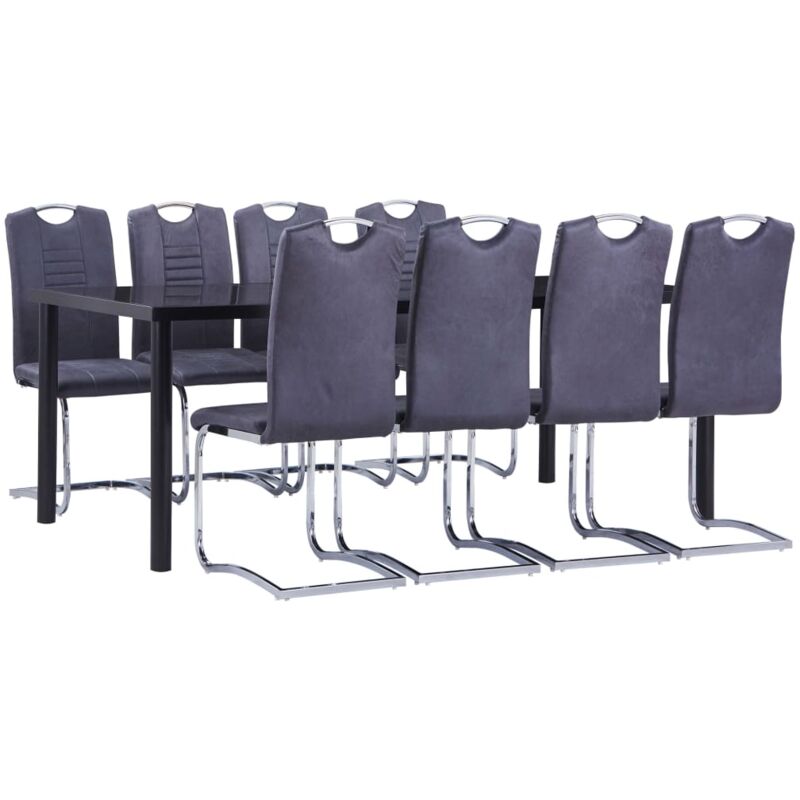 

vidaXL Juego de Comedor Piel de Ante Artificial 9 Piezas Gris - Gris