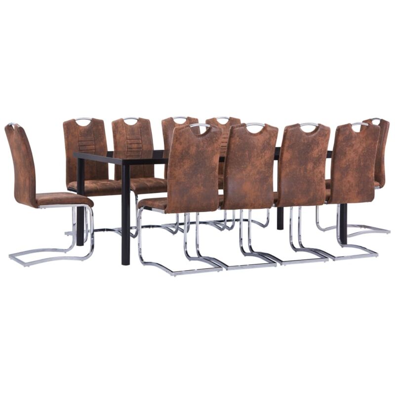 

vidaXL Juego de Comedor Piel de Ante Artificial 11 Piezas Marrón - Marrón