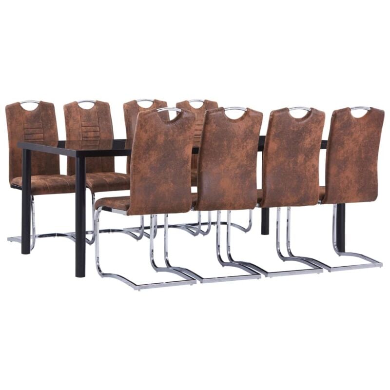 

vidaXL Juego de Comedor Piel de Ante Artificial 9 Piezas Marrón - Marrón