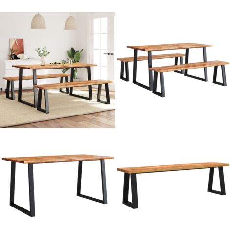 Juego de comedor con borde vivo 3 piezas madera maciza acacia - Madera de acacia - Comedor industrial