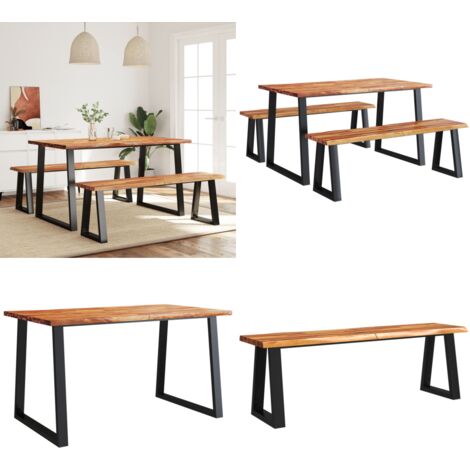 Juego de comedor con borde vivo 3 piezas madera maciza acacia - Madera de acacia - Comedor industrial