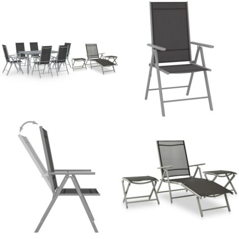 Juego de comedor de jardín 10 piezas negro y plateado - Sillas de jardín - Mesa de jardín
