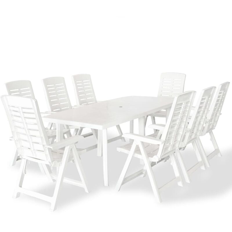 

Juego de comedor de jardín 9 piezas plástico blanco - Blanco - Vidaxl