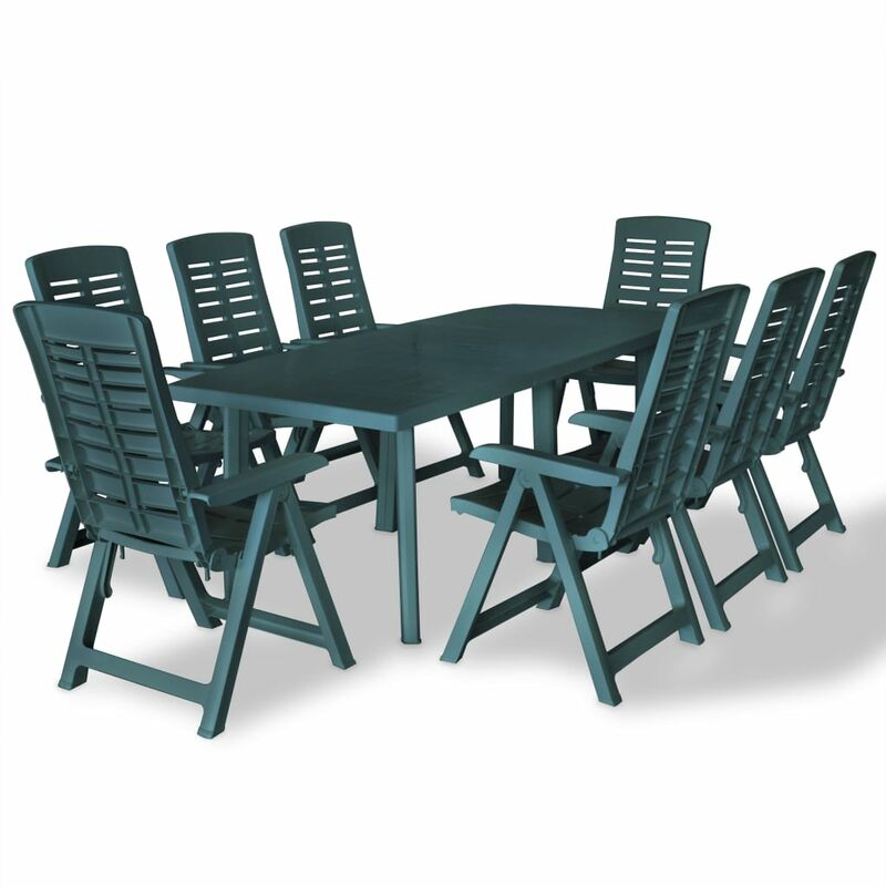 

Juego de comedor de jardín 9 piezas plástico verde - Verde - Vidaxl