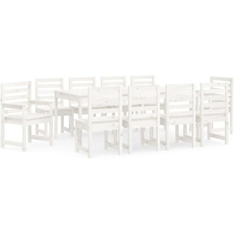 Juego de comedor de jardín 11 piezas madera maciza pino blanco vidaXL