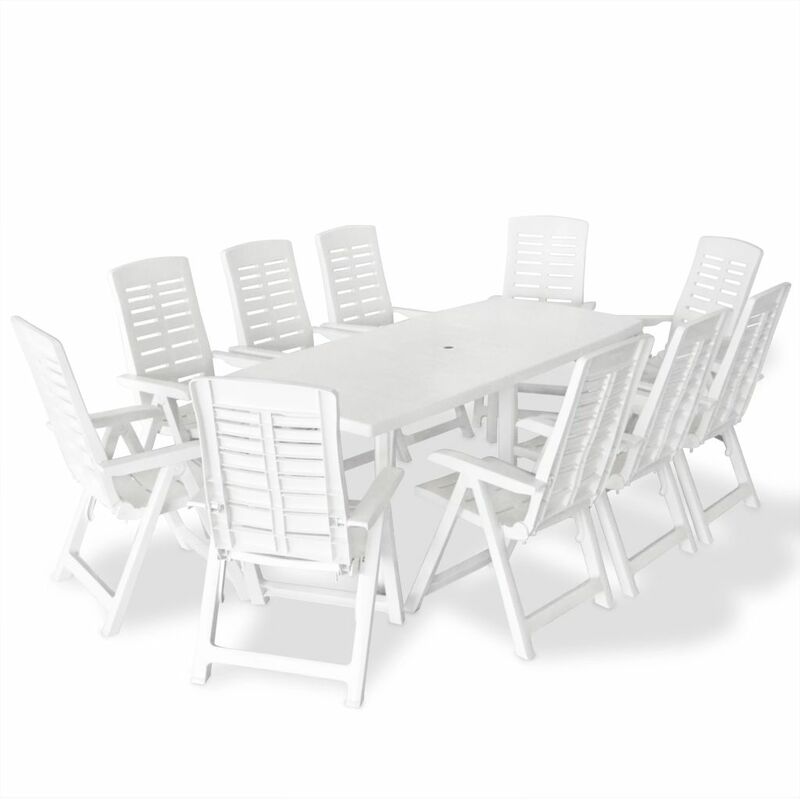 

Juego de comedor de jardín 11 piezas plástico blanco