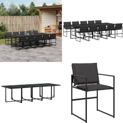 Juego de comedor de jardín 11 pzas con cojines textileno negro - Sillas de jardín - Mesa de jardín