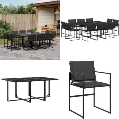Juego de comedor de jardín 11 pzas con cojines textileno negro - Sillas de jardín - Mesa de jardín