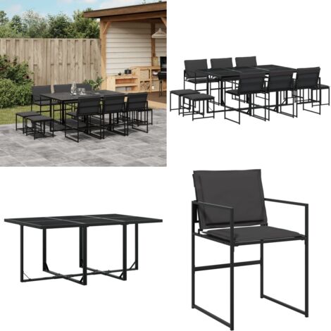 Juego de comedor de jardín 11 pzas con cojines textileno negro - Sillas de jardín - Mesa de jardín