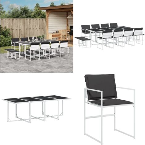 Juego de comedor de jardín 13 pzas con cojines textilene blanco - Sillas de jardín - Mesa de jardín