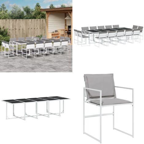 Juego de comedor de jardín 15 pzas con cojines textilene blanco - Sillas de jardín - Mesa de jardín