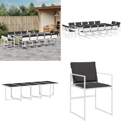 Juego de comedor de jardín 15 pzas con cojines textilene blanco - Sillas de jardín - Mesa de jardín
