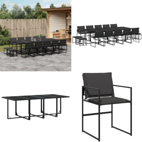 Juego de comedor de jardín 15 pzas con cojines textileno negro - Sillas de jardín - Mesa de jardín