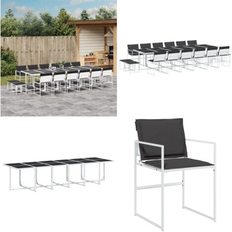 Juego de comedor de jardín 17 pzas con cojines textilene blanco - Sillas de jardín - Mesa de jardín