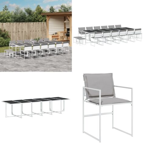 Juego de comedor de jardín 17 pzas con cojines textilene blanco - Sillas de jardín - Mesa de jardín