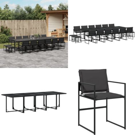 Juego de comedor de jardín 17 pzas con cojines textileno negro - Muebles de jardín - Sillas de jardín