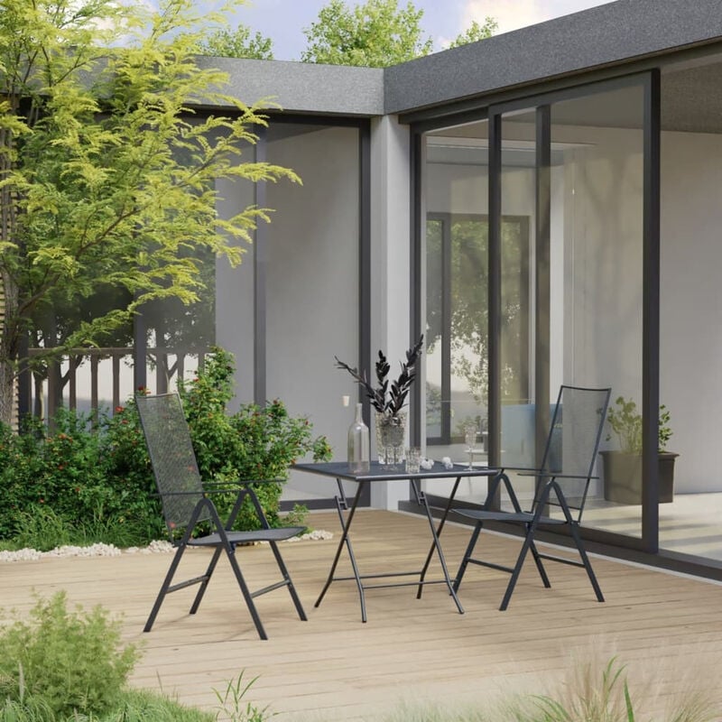 

Happyshopping - Juego de comedor de jardin 3 piezas acero gris antracita