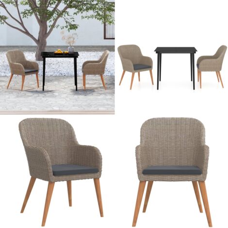 Juego de comedor de jardín 3 piezas con cojines marrón - Juego de comedor - Mesa de jardín