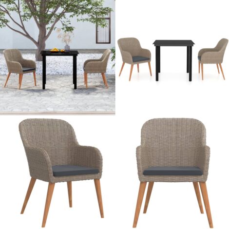 Juego de comedor de jardín 3 piezas con cojines marrón - Juego de comedor - Mesa de jardín