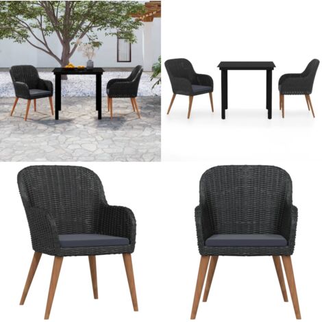Juego de comedor de jardín 3 piezas con cojines negro - Juego de comedor - Mesa de jardín