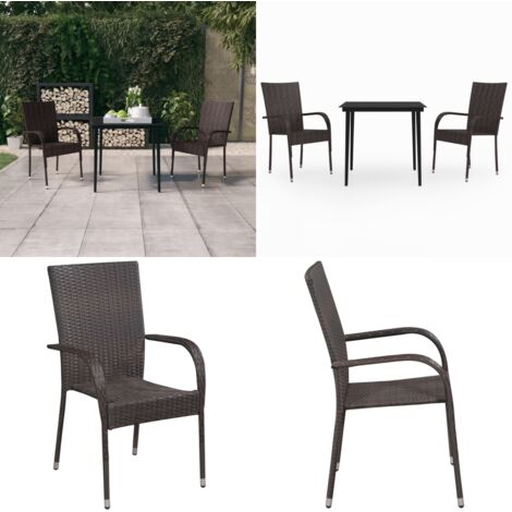 Juego de comedor de jardín 3 piezas marrón y negro - Mesa de jardín - Sillas de jardín