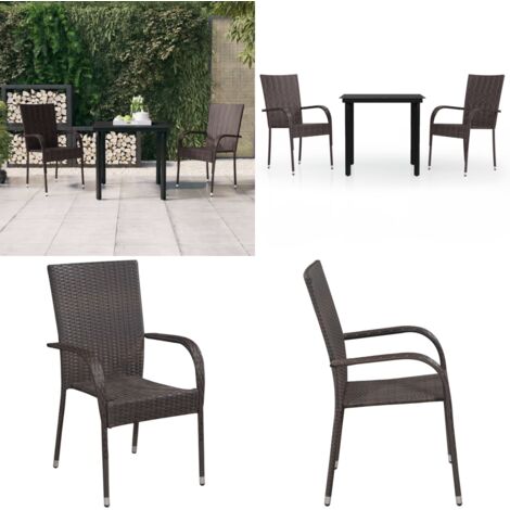 Juego de comedor de jardín 3 piezas marrón y negro - Mesa de jardín - Sillas de jardín