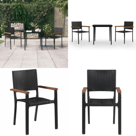Juego de comedor de jardín 3 piezas negro - Mesa de jardín - Sillas de jardín