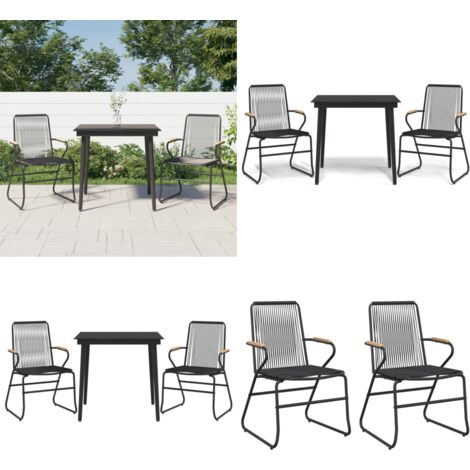Juego de comedor de jardín 3 piezas ratán PVC negro - Comedor de jardín - Mesa de jardín