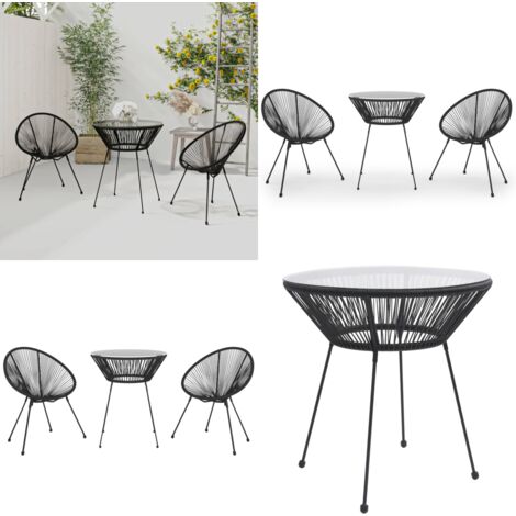 Juego de comedor de jardín 3 piezas ratán PVC negro - Mesa de jardín - Sillas de jardín