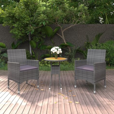 Juego de comedor de jardín 3 piezas ratán sintético gris vidaXL