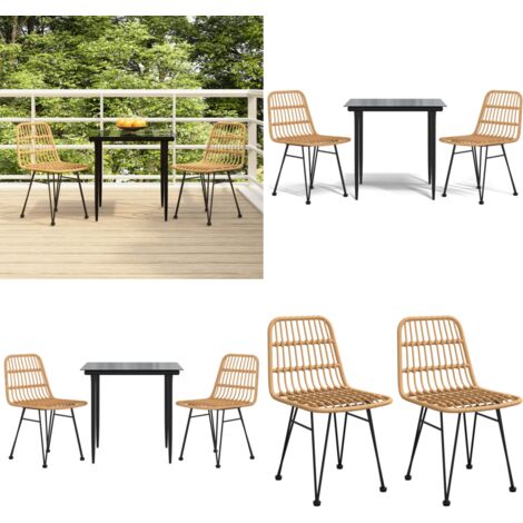 Juego de comedor de jardín 3 piezas ratán sintético - Mesa de jardín - Sillas de jardín