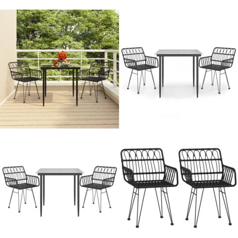 Juego de comedor de jardín 3 piezas ratán sintético negro - Mesa de jardín - Sillas de jardín
