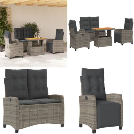 Juego de comedor de jardín 4 piezas con cojines ratán PE gris - Muebles de jardín - Sillas de jardín