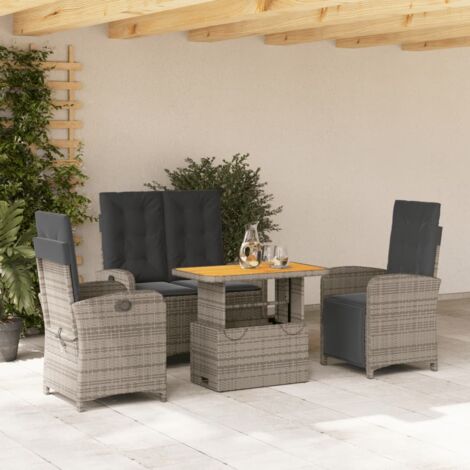Juego de comedor de jardín 4 piezas con cojines ratán PE gris vidaXL