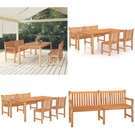 Juego de comedor de jardín 4 piezas madera maciza de teca - Mesa de jardín - Banco de jardín