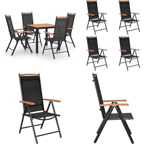 Juego de comedor de jardín 5 piezas aluminio negro - Sillas de jardín - Mesa de jardín
