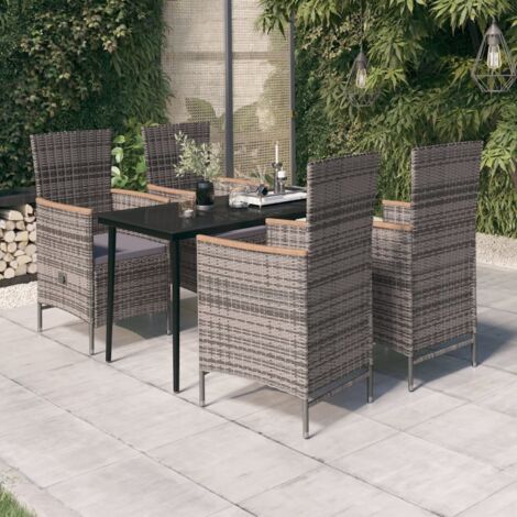 Juego de comedor de jardín 5 piezas con cojines gris vidaXL