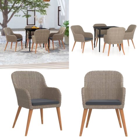 Juego de comedor de jardín 5 piezas con cojines marrón - Juego de comedor - Mesa de jardín