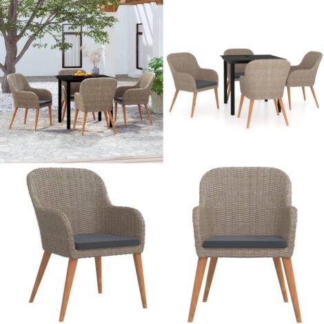 Juego de comedor de jardín 5 piezas con cojines marrón - Juego de comedor - Mesa de jardín