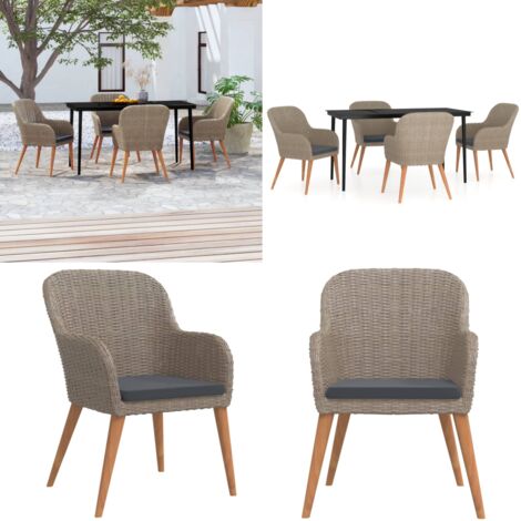 Juego de comedor de jardín 5 piezas con cojines marrón - Juego de comedor - Mesa de jardín