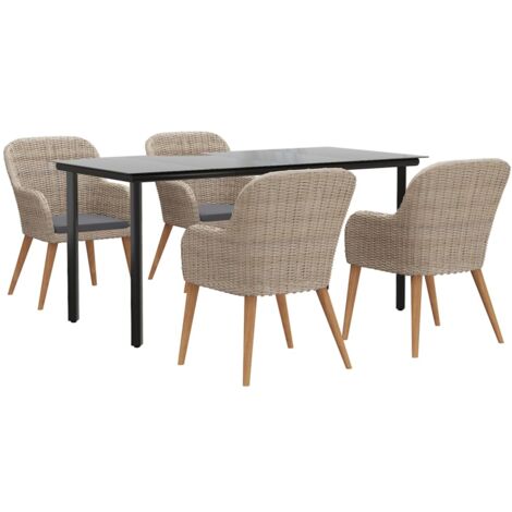vidaXL Juego de Comedor para Jardín Cojines 3/5/7/9x Marrón/Negro Multitalla