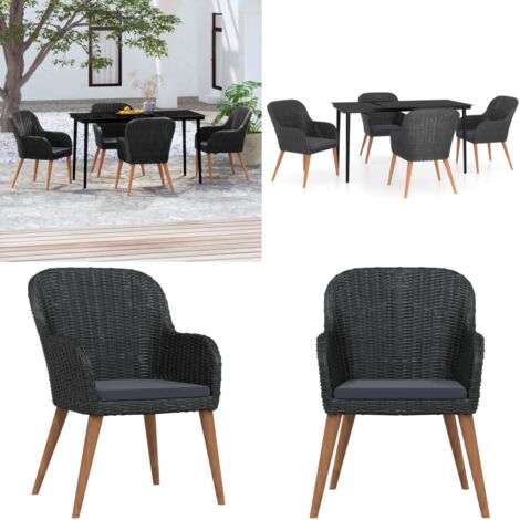 Juego de comedor de jardín 5 piezas con cojines negro - Juego de comedor - Mesa de jardín