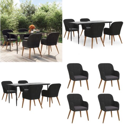 Juego de comedor de jardín 5 piezas con cojines negro - Juego de comedor - Mesa de jardín