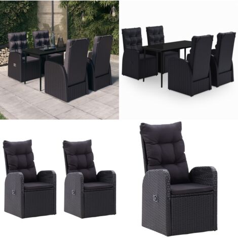 Juego de comedor de jardín 5 piezas con cojines negro - Juego de comedor - Mesa de jardín